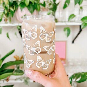 WHITE BUTTERFLY BEER CAN GLASS